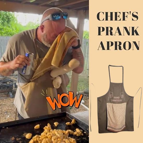 Men Chef Prank Apron with Surprise Pocket Adjustable Straps Kitchen Apron Fun White Elephant Gift for BBQ