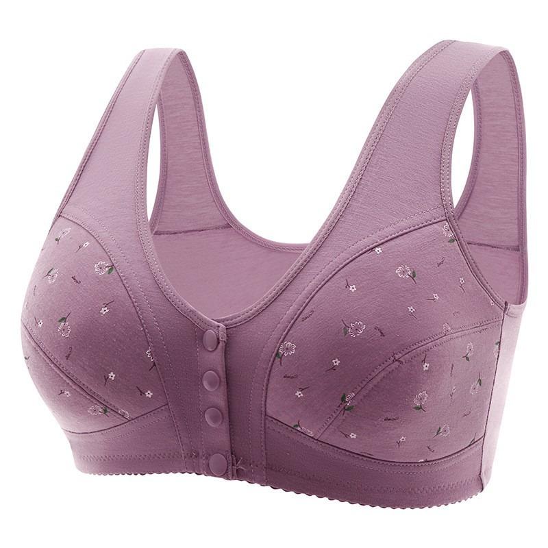 Plus Size Front Closure Vest Style No Wire Printed Bra For Women