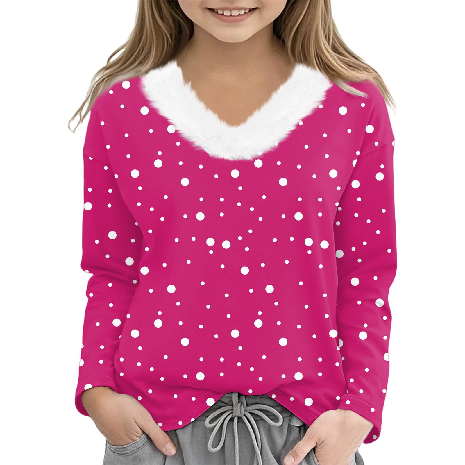 

Рождественские футболки с длинным рукавом для девочек, детская футболка с V-образным вырезом, рождественский принт, топ с длинным рукавом 150