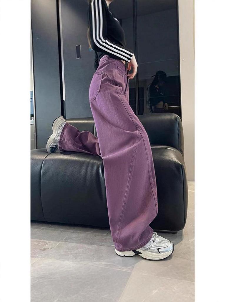 Women's High Waist Purple Wide-Leg Jeans - 2025 Autumn Fashion