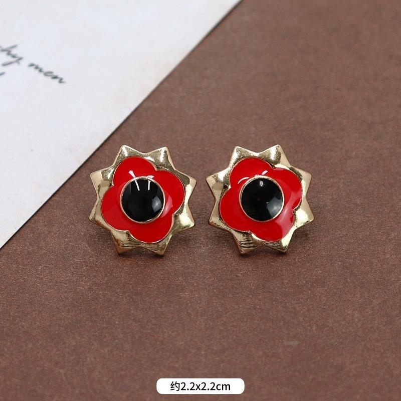 Французские геометрические квадратные серьги-гвоздики в стиле ретро, элегантные красные, классические, в гонконгском стиле, ностальгическая эмаль, современные средневековые серьги