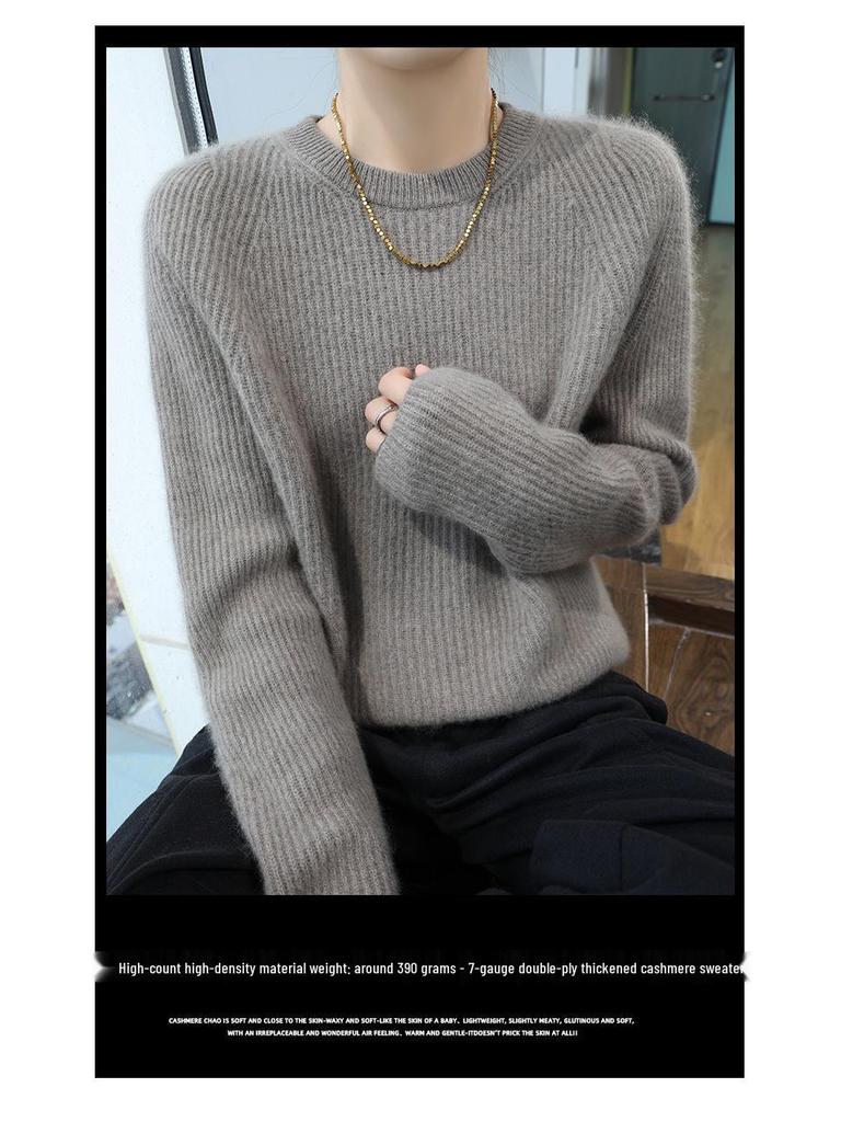 Women's Thickened Cashmere Sweater - Loose Fit, Round Neck, Long-Sleeved, Knitted Base Shirt for Autumn/Winter Fashion