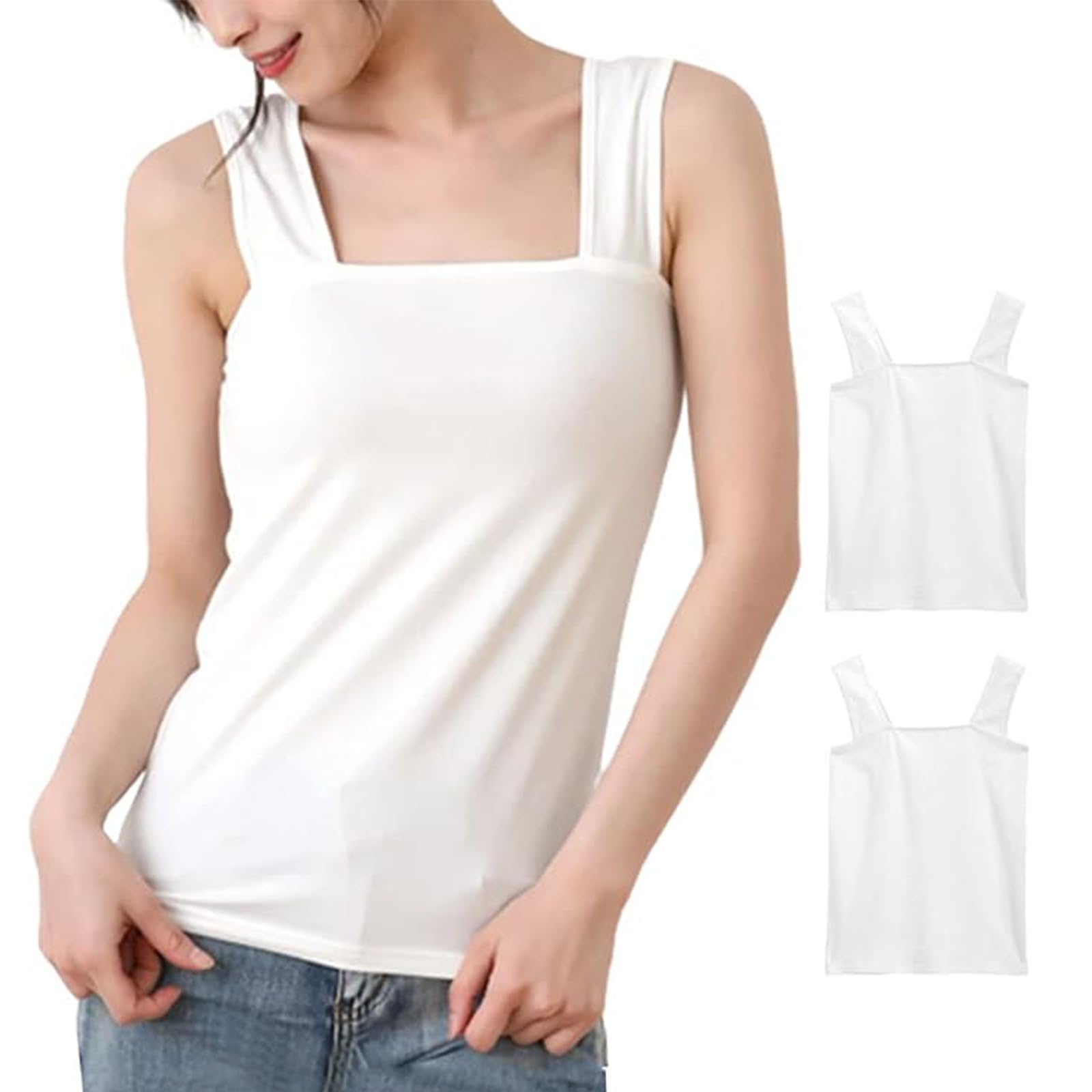 

Merelop Ceto Tank Solid Color Camisole and Bra Strap Breathable Strapless Black and White Women s Top, 2-Piece Set, Cover, Vest, Style, Simple,