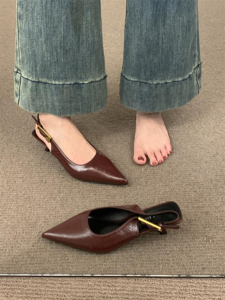 Fashion Bailamos Brand Women Sandals Fashion Pointed Toe Shallow Slip On Ladies Elegant Slingback Shoes Med Heel Pumps Shoes