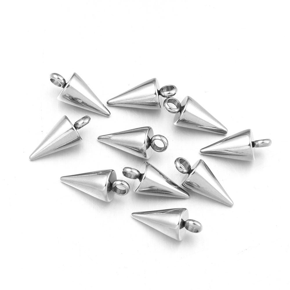10pcs Stainless Steel Cone Charms Pendants for Jewelry Making Retro Bullet Spike Beads Charms for Women Man Hoop Earring Making