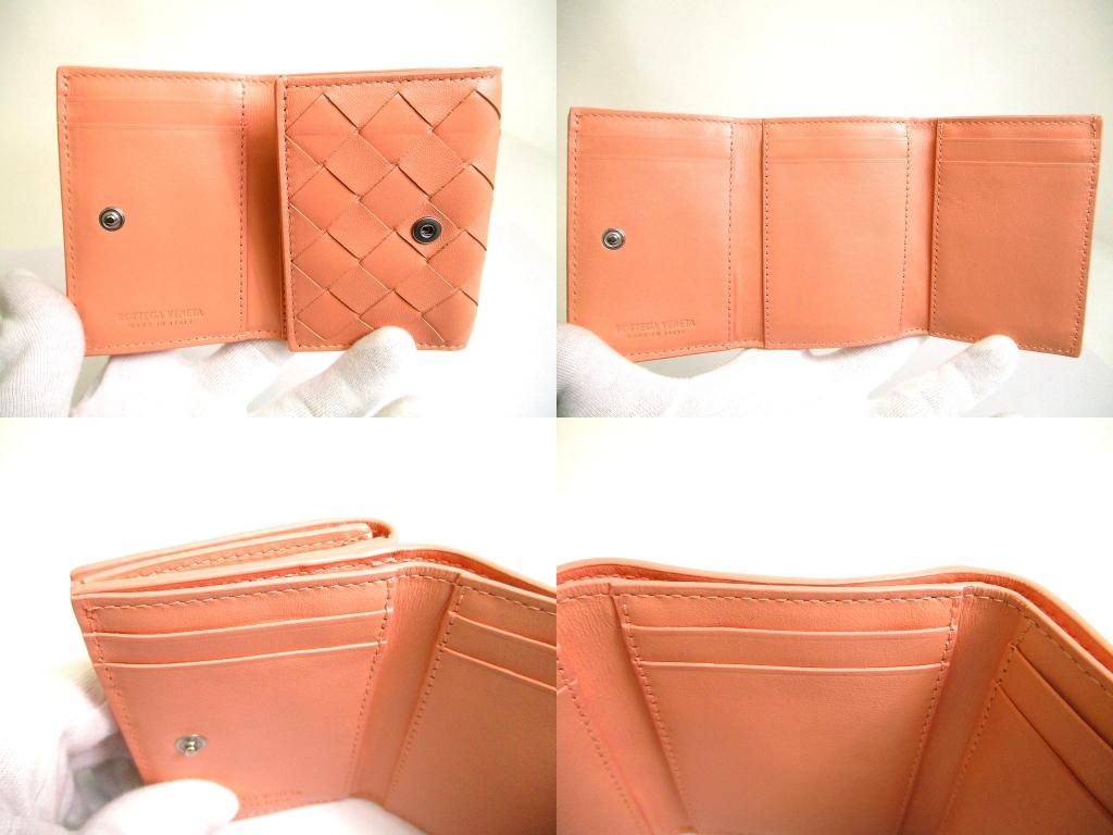 Authentic BOTTEGA VENETA Light Pink Leather Trifold Wallet Compact Wallet #b116  Open Box