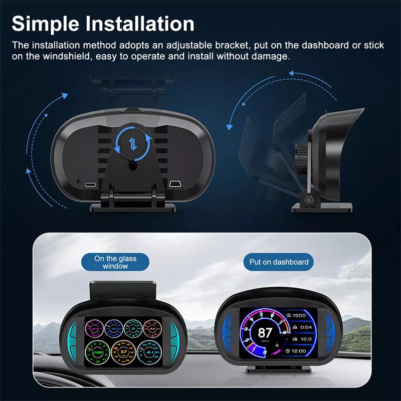 P2 Car Digital Speedometer Obd2 Gps Hud Gauge Auto Display Alarm Water Oil Temperature Turbine Pressure On-Board Computer