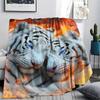 White Tiger Print Flannel Blanket, High quality Comfortable for All Seasons, Home Decor, Warmth and Comfort, Perfect for Christmas Gifts