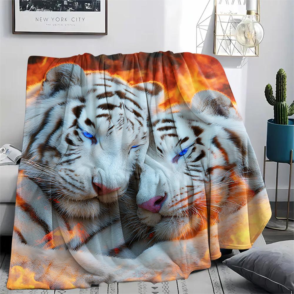 White Tiger Print Flannel Blanket, High quality Comfortable for All Seasons, Home Decor, Warmth and Comfort, Perfect for Christmas Gifts