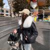 Women's Retro Loose PU Leather Down Jacket – Versatile Winter Coat with Lapel and Long Sleeves