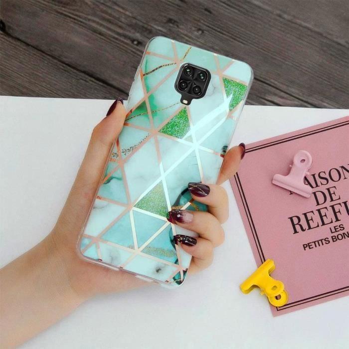 Coque de Protection - E.F.CONNECTION - Redmi Note 9 - Souple - Motif Marbre Coloré - Vert
