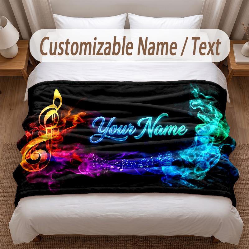 Music General Theme Soft Blanket Personalized Custom Name Text Print Warm Blanket Home Sofa Bedroom Decor