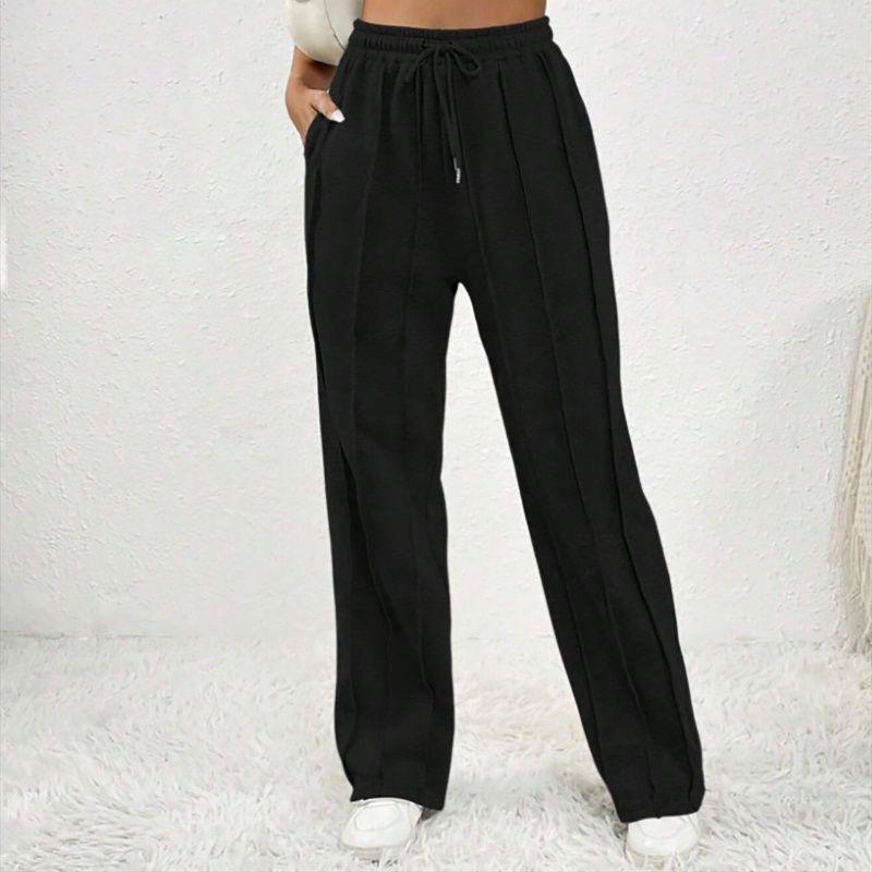 Straight Leg Sports Pants2025 Women Clothes Casual Sweatpants Drawstring Vertical Stripes Straight Sweat Pants
