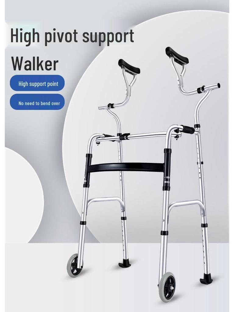 Elderly Walker with Wheeled Trolley and Handrail for Assisted Walking and Lower Limb Training