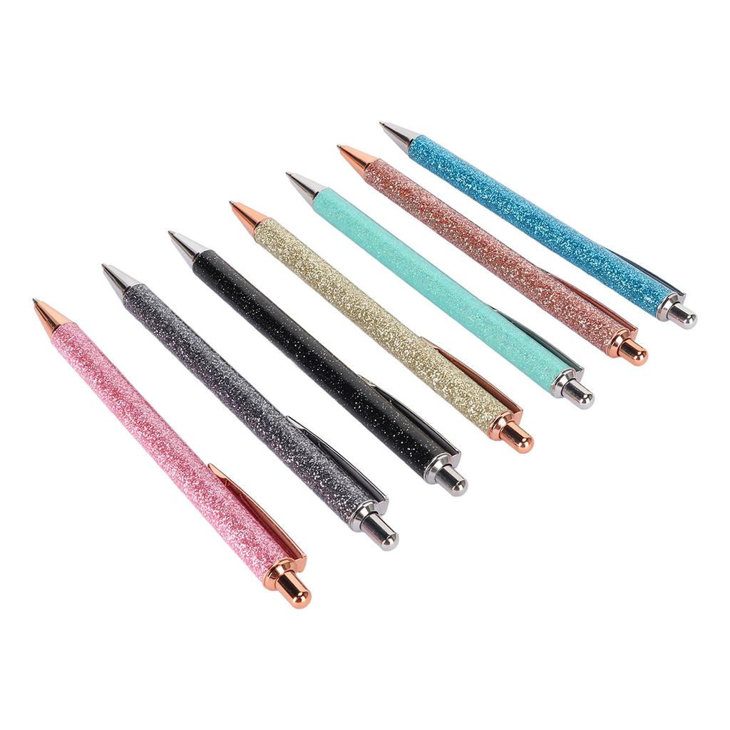 7Pcs Ball Point Pen Black Refill Glitter Style Book Clip Easy Disassembly Writing Pens for School