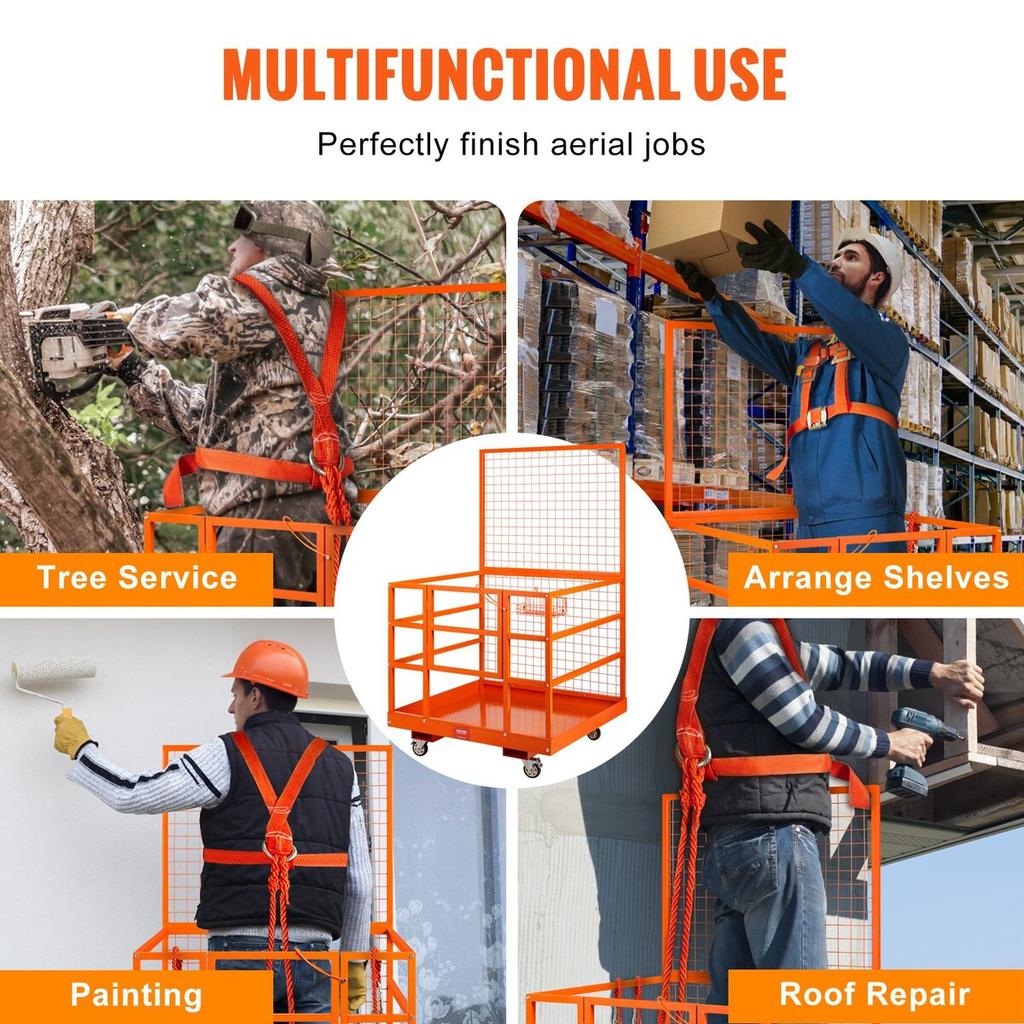 Plataforma de Trabajo de Jaula de Seguridad para Carretilla Elevadora 43x45in 1400lbs con Ruedas para Aérea