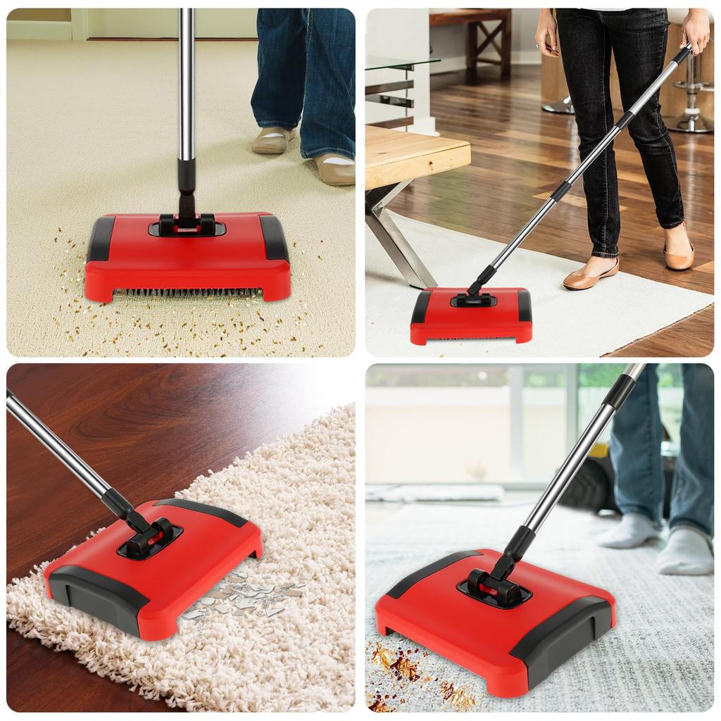 Non-Electric Carpet Broom Sweeper Efficient Hand Push Carpet Sweeper Rug Roller Brush Push for Cleaning Pet Hair Loose Debris