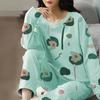 2Pcs/Set O-Neck Long Sleeve Mid-Rise Elastic Waistband Loose Pajamas Set Girls Cartoon Print Pullover Blouse Long Pants Set