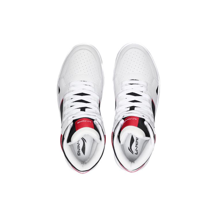 Li Ning Knight Leather Fashion High top Skateboard Shoes Men's Red White Black AGCN285-3
