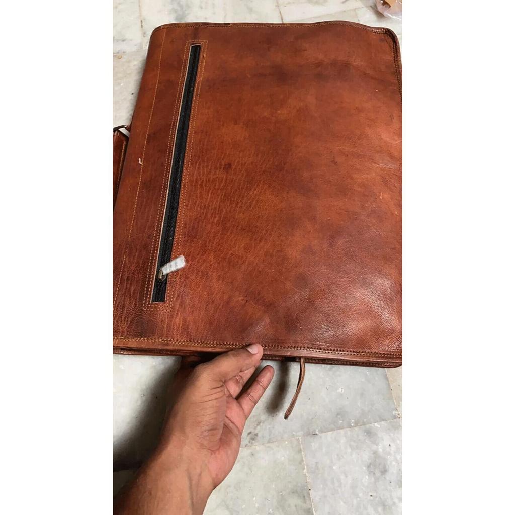 16" Men's New Real Goat Leather Messenger Bag Laptop Computer Case Shoulder Bag