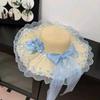 Floral Design Woman's Straw Hat Elegant Sun Protection Cap Lace Brim Sunshade Cap  Casual Wear