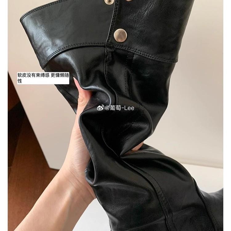 Grape Mother Has the Same Style, with a Height Increase of 5cm~ Round Head, Thick Sole, Thick Heel, Genuine Leather, Medium and High Boots, S