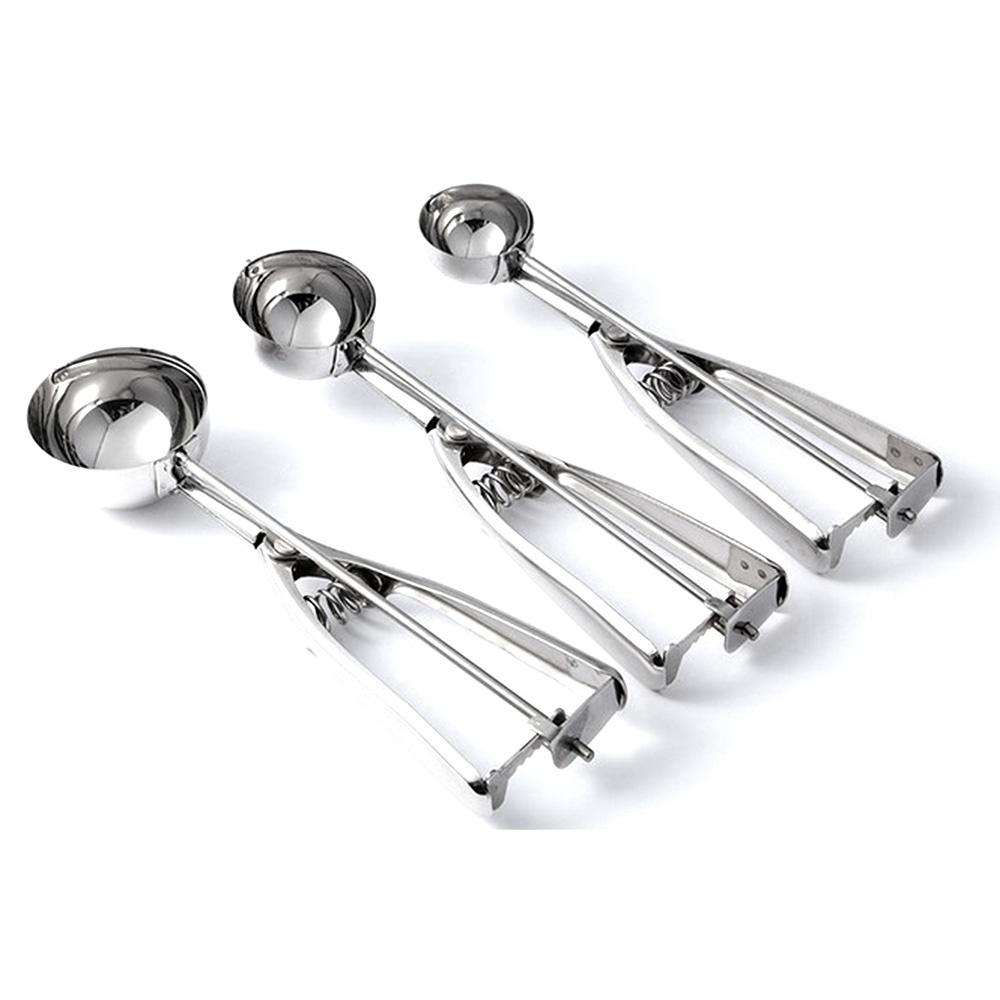New Kitchen Ice Cream Mash Potato Scoop Stainless Steel Spoon Spring Handle Kitchen Accessories  3 size for choose