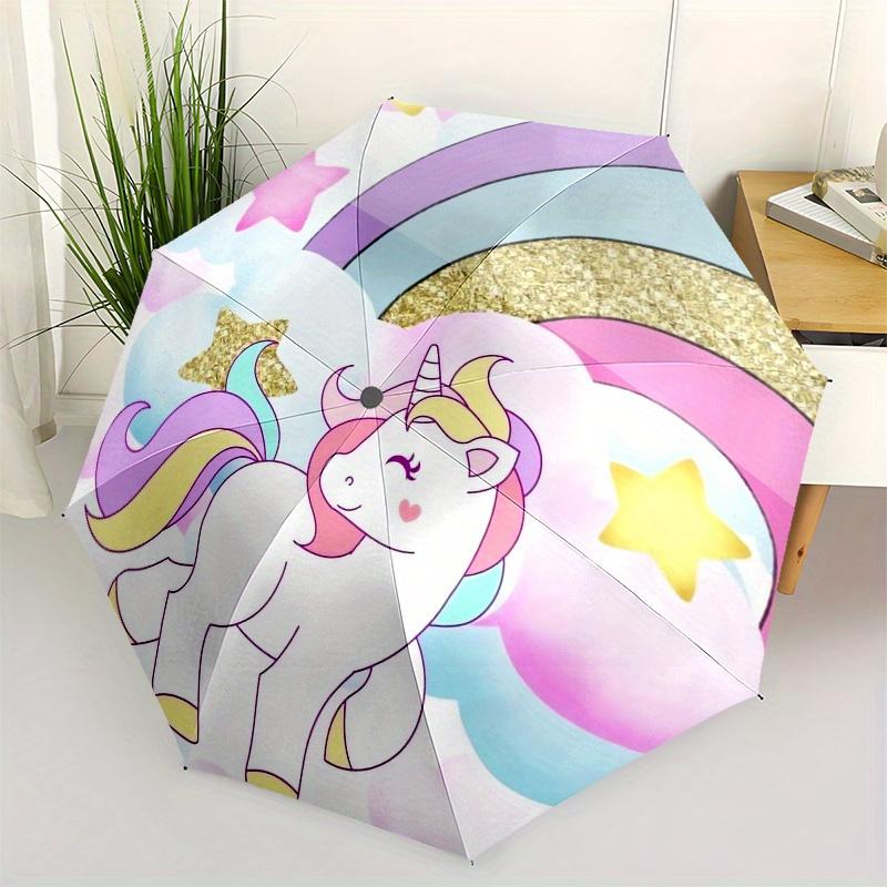 

Unicorn Fantasy Automatic Folding Umbrella Simple 8 Rib Design, Bright Cartoon Pattern, Durable Iron Frame, Suitable For Travel, Outdoor, B