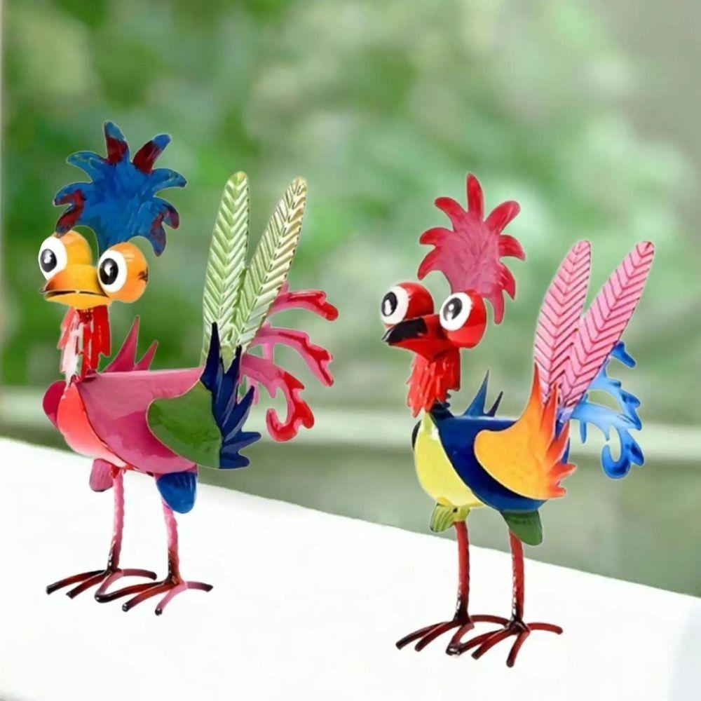 Yard Art Garden Rooster Statues Iron Cockerel Figurines Creative Chicken Sculpture  Lawn