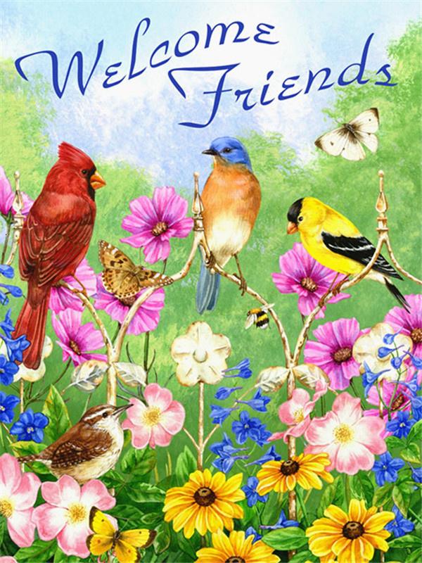 Diamond Mosaic Welcome Text Full Drill Square Diamond Embroidery Flower Needlework Beaded Mosaic Bird 5D DIY Home Decor