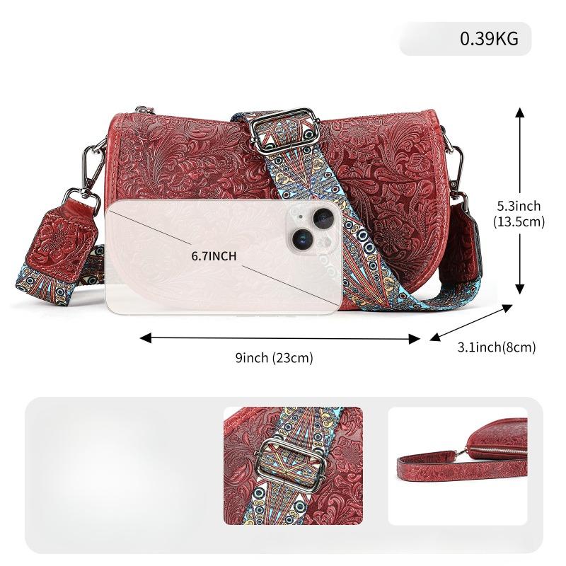 Pressed Pattern Fashion Women's Shoulder Bag Retro All-in-one Wide Shoulder Lead Layer Cowhide Crossbody Bag
