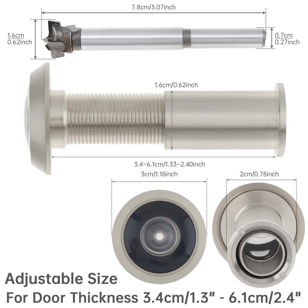 Massives Messing 2 Stück 16 mm Türspion 200 Grad HD Optische Glaslinse Inklusive Wolframstahlbohrer Hochbelastbar Universell für 40-60 mm Dicke