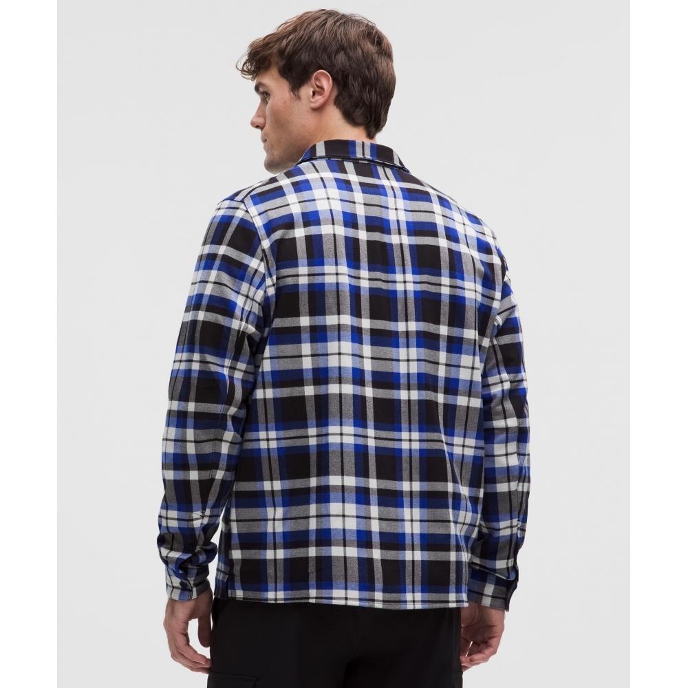 Lululemon Brushed Woven Overshirt Prospect Plaid Black Pigment Blue