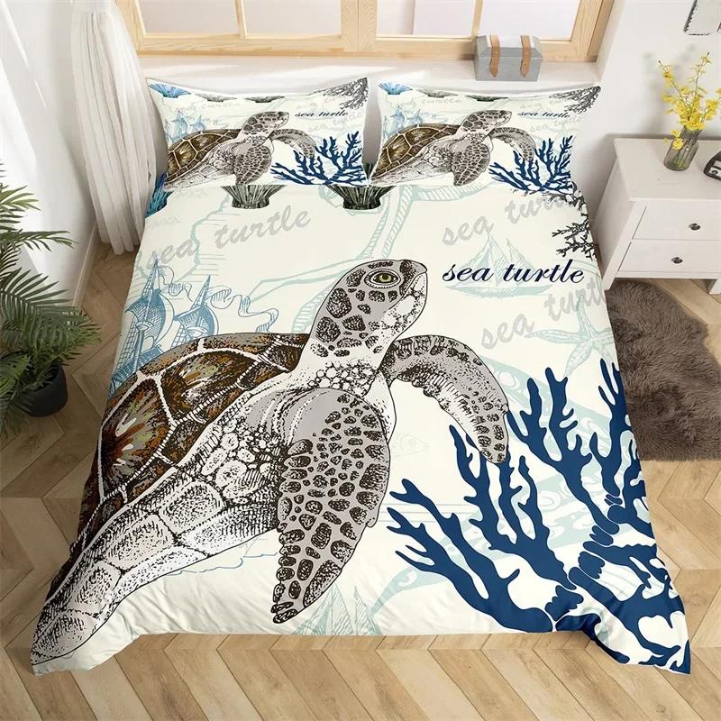 Ozean Thema King Bettbezug Set Nautischer Seestern Bettwäsche Set Mikrofaser Meeresleben Steppdeckenbezug Einzelbett Twin Für Jungen Mädchen