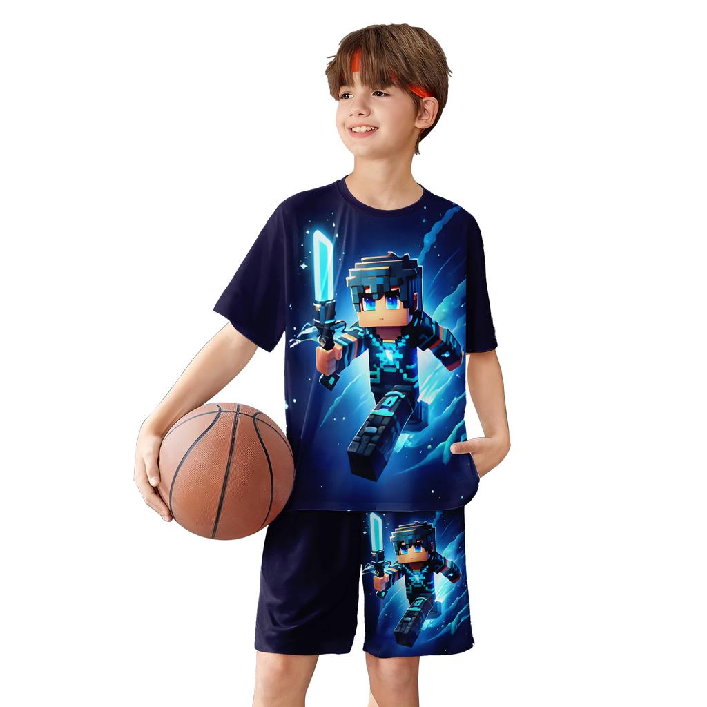 Boys' 3d Printed Game Player T-Shirts Suits - Vibrant Pixel Game Design, Children Clothing Sets, Baby