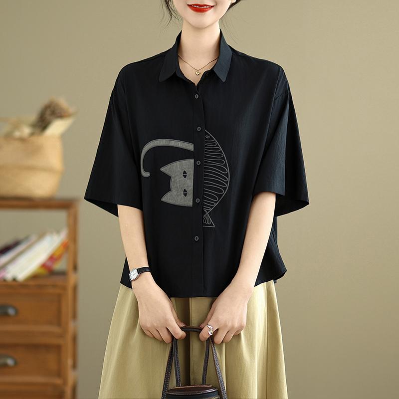 DIMANAF 2026 Women Plus Size New Summer Blouse Shirt Short Sleeve Casual Loose Lady Tops Shirts Cotton Button