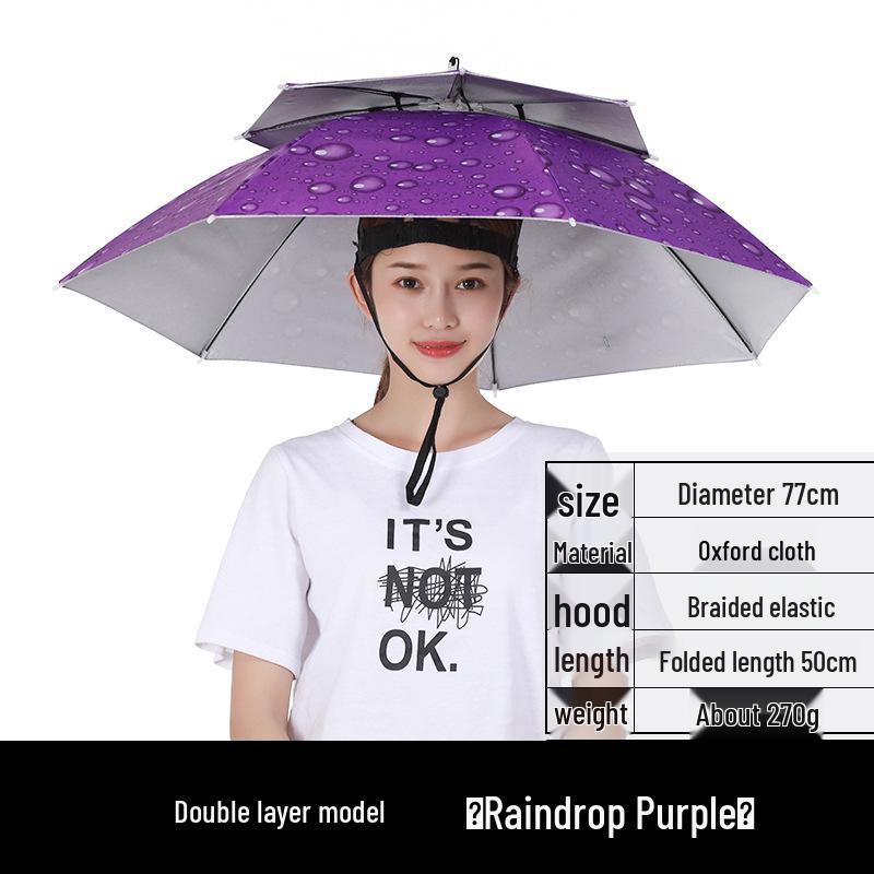 Double-Layer Sun/Rain Umbrella Hat for Adults, UV Protection, Fishing, & Tea Picking