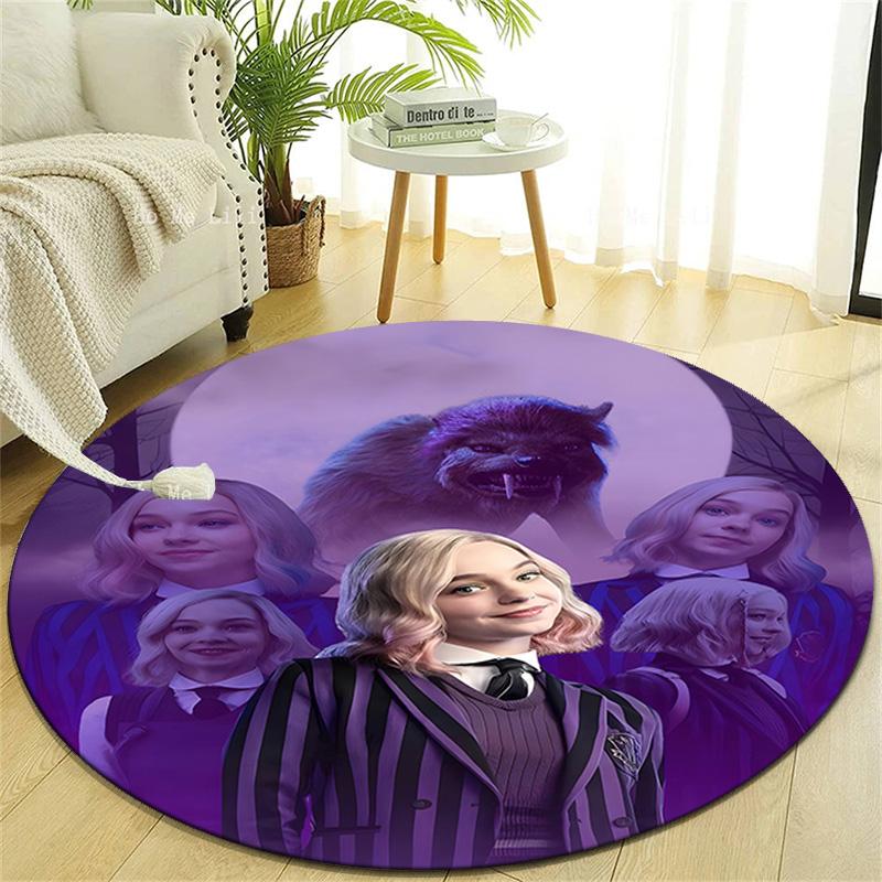 1pc Addams Family Wednesday Enid1 Design Printed Area Round Carpet for Bedroom Living Room Home Decor Rugs Mat Non Slip Mat Rug for Bedside