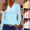 2026 Women's Hollow V-Neck Long Sleeve Button T-Shirt, Mid-Length Commuting Style