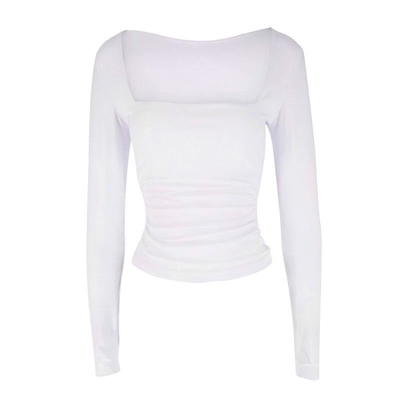 

Европейский и американский модный облегающий топ Y2K с квадратным вырезом и длинными рукавами для женщин M белый