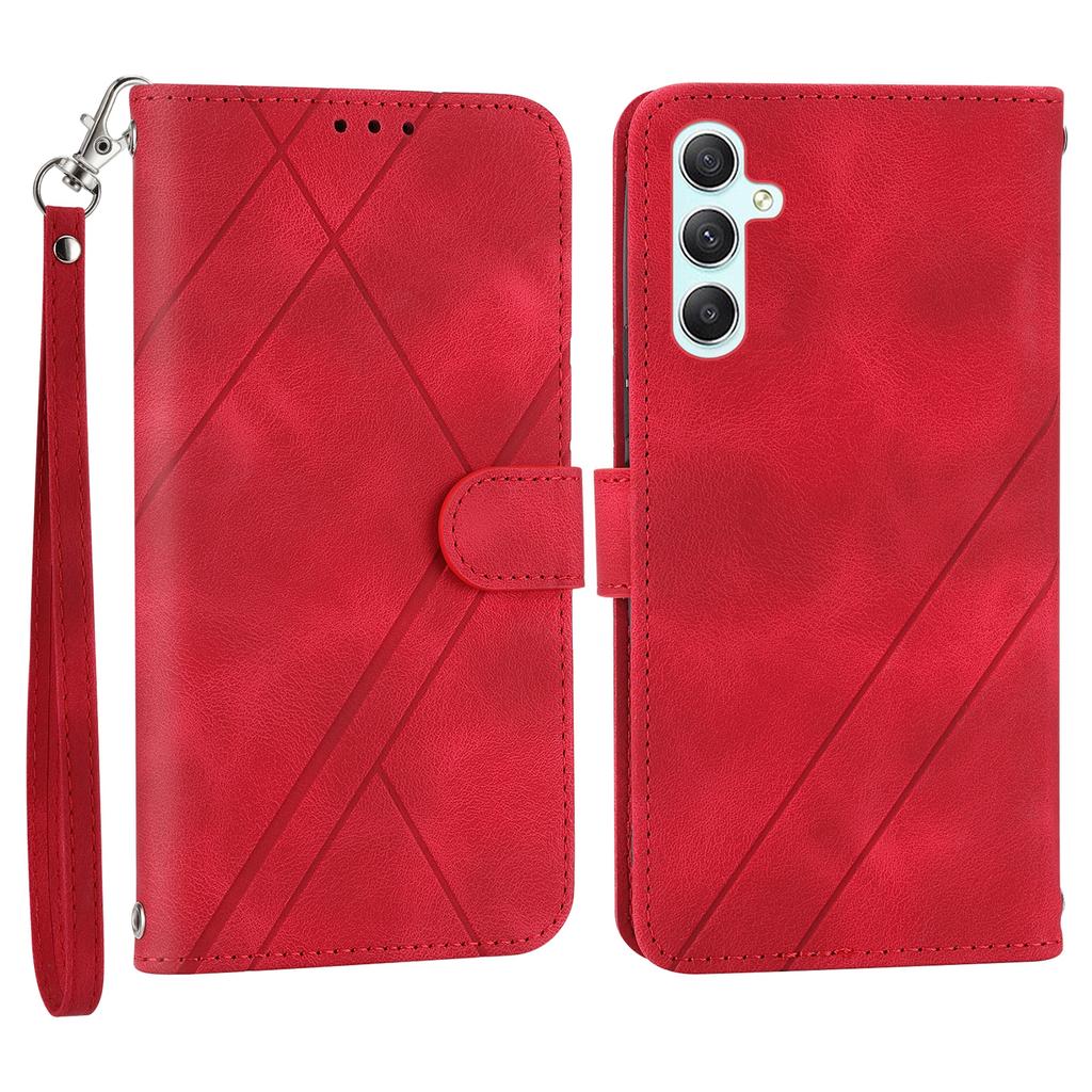 For Samsung Galaxy A56 5G Case Imprinted Line Leather Phone Cover with Handy Strap