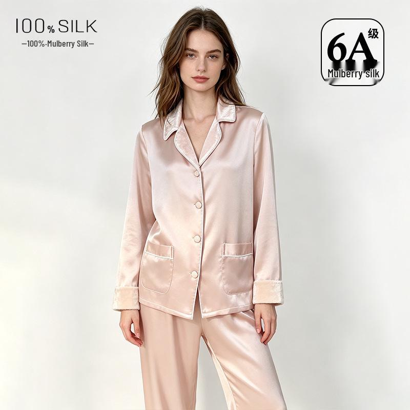 2026 Autumn/Winter Women's Heavyweight Silk Velvet Pajama Set - 100% Mulberry Silk, Long Sleeve & Pants.