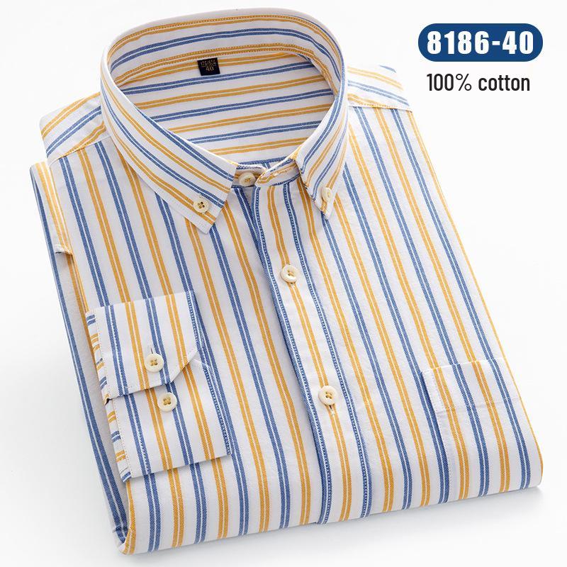 Men's Long Sleeve Striped Oxford Button-Down Shirt - New Color