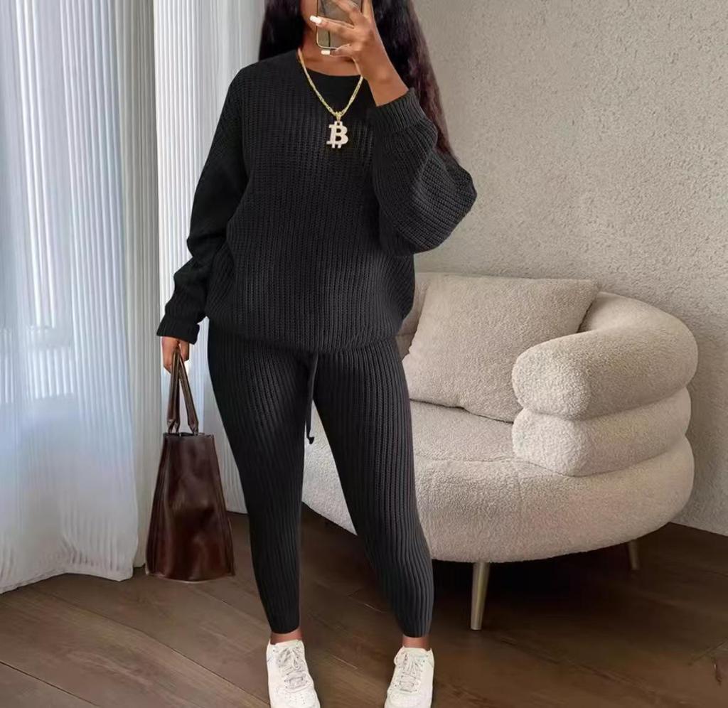 European & American Fashion Knitwear: Women's Soft & Fluffy Sweater and Pants Set for Autumn & Winter