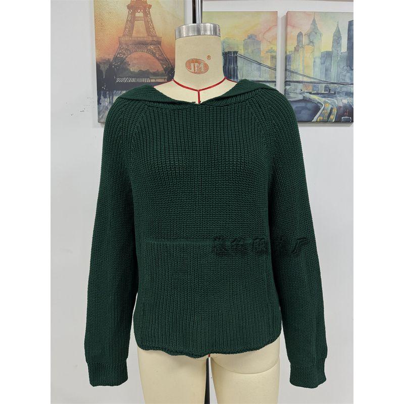 2025 Autumn and Winter Pullover Hooded Knitting Pocket Long Sleeve Five-Pointed Star Work Clothing Sweater Female Knitted Sweater