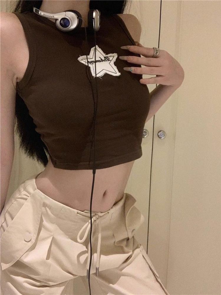 Women Vest Sexy Tank Tops Girls Y2K T-shirts Sleeveless Casual Tees For Lady