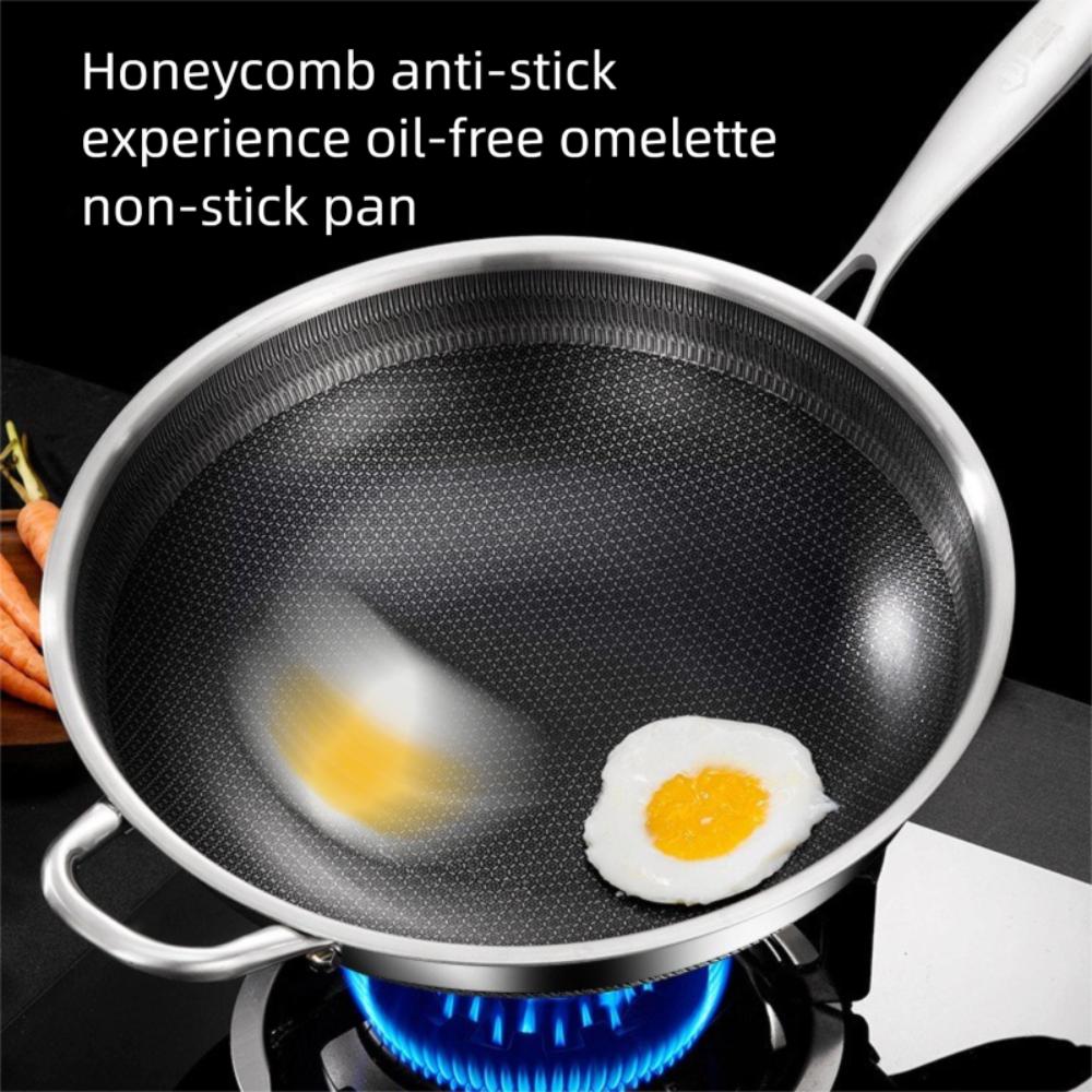 Non Stick 316 Stainless Steel Wok Non Coating Honeycomb Pot Pan Wok  Gas Induction Cooker