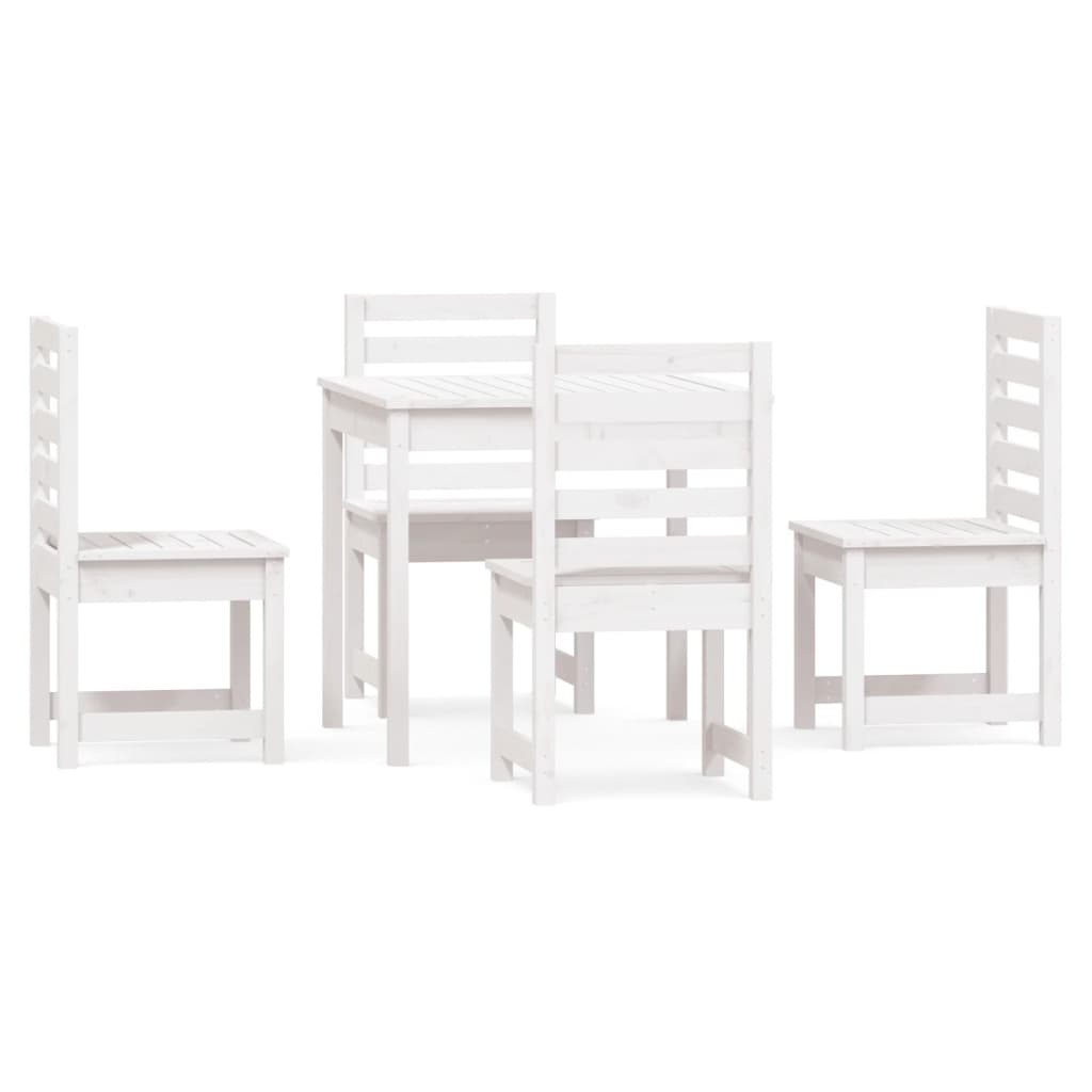 5 Piece White Outdoor Dining Set Solid Pine Wood