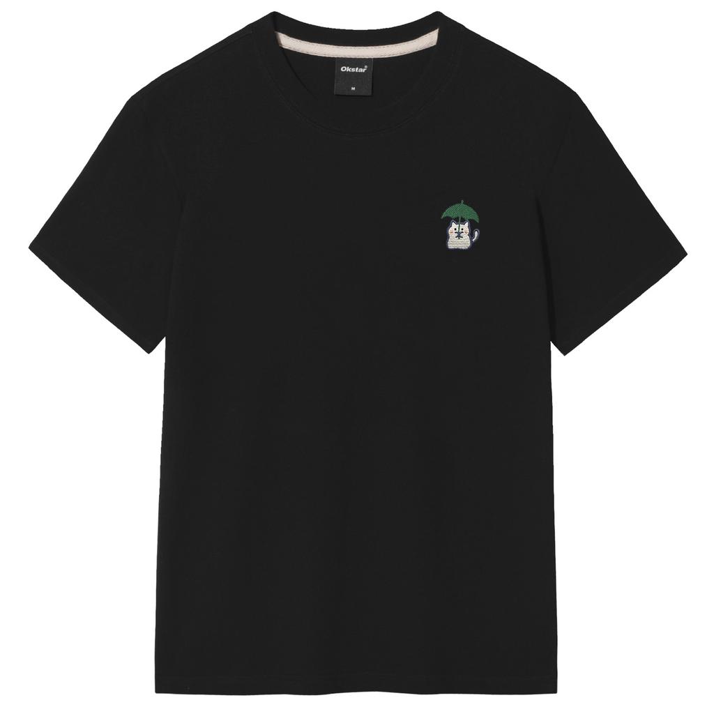 OKSTAR Rain Cat Embroidered Short Sleeve T-Shirt (Type C)