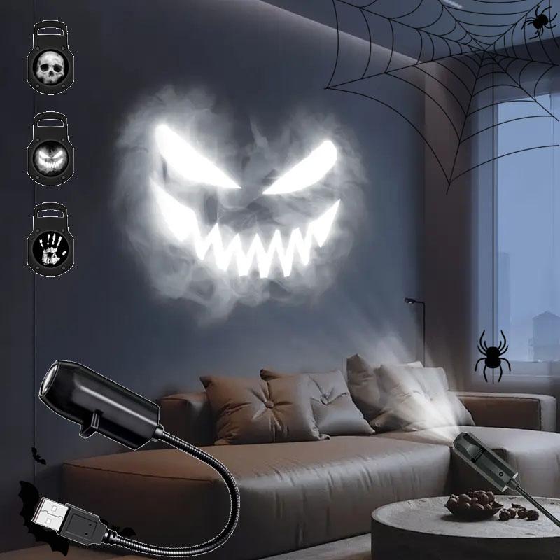 Skull Projection Lamp USB Halloween Night Light Dark Ceiling Wall AtmosphereLight 360Degree Rotating Switchable Pattern Design